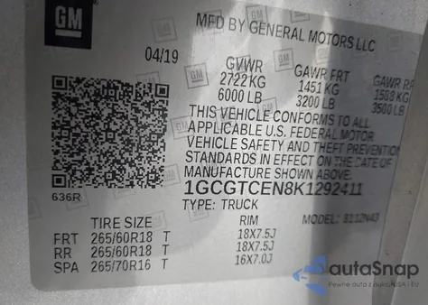 2019 Chevrolet Colorado Lt from USA, damaged, VIN 1GCGTCEN8K1292411
